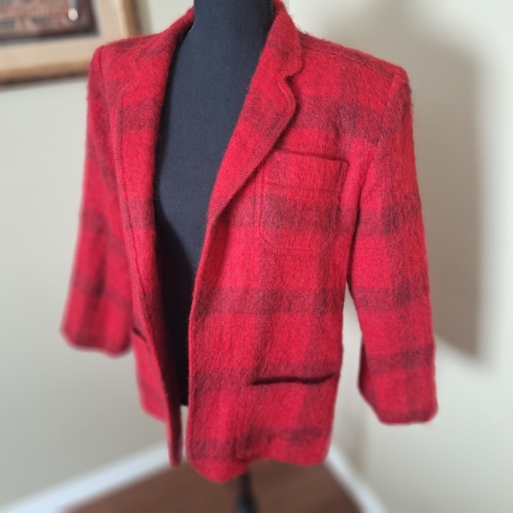 EUC Vintage union tag 85% mohair & wool red plaid blazer - Picture 1 of 13